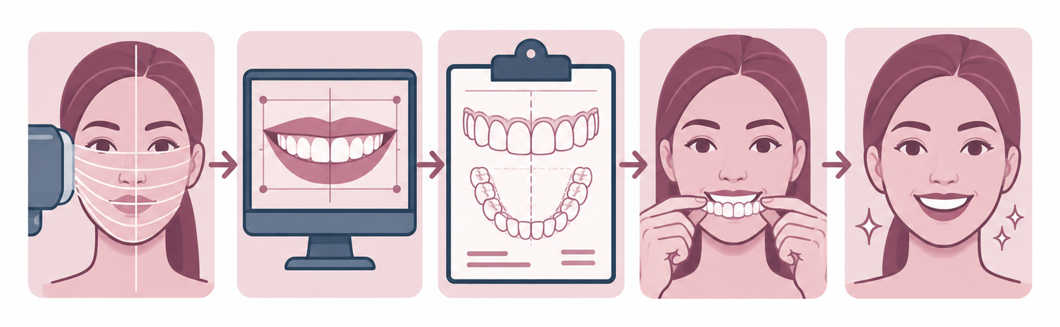 Diagram of the Digital Smile Design process from facial scan to the final smile